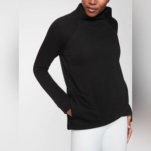 Athleta Cozy Karma Asymmetrical Pullover -XS- Black Fleece Sweatshirt high neck